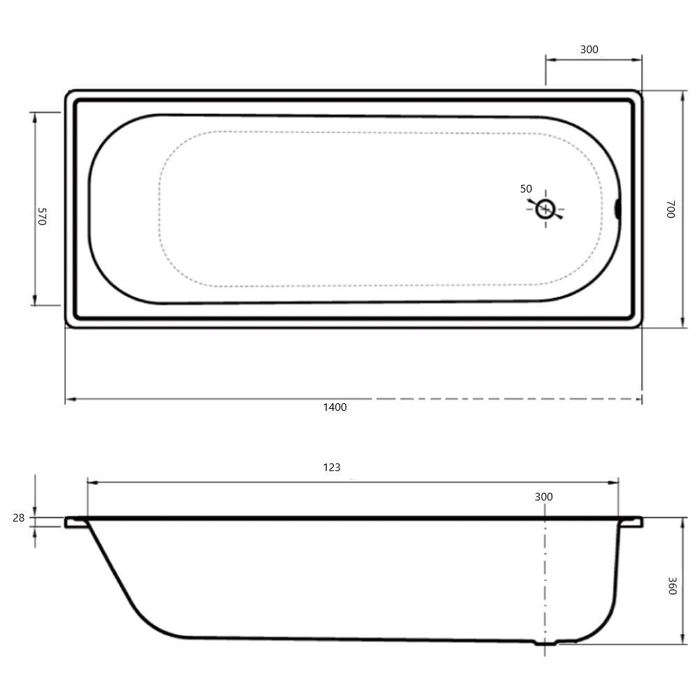 Tina Acero esmaltado 140 cm x 70 cm y 1,8 mm