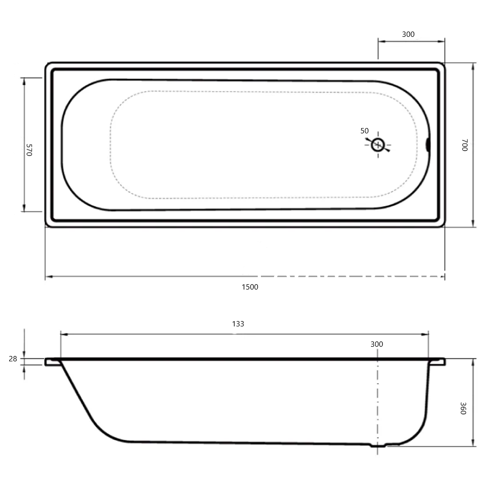 Tina Acero esmaltado 150 cm x 70 cm y 1,5 mm