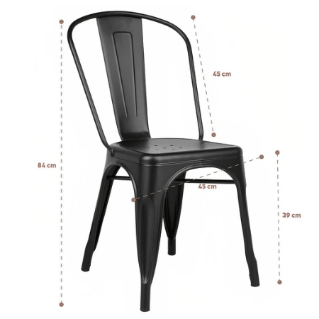 Comedor Mesa Tolix 80x80cm + 4 sillas Tolix Negras - Relámpago.Shop