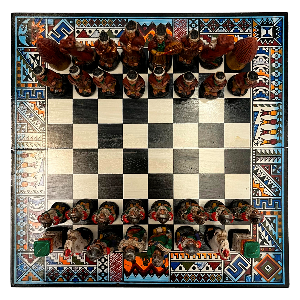 Ajedrez Mapuches VS Españoles Tallado En Cerámica