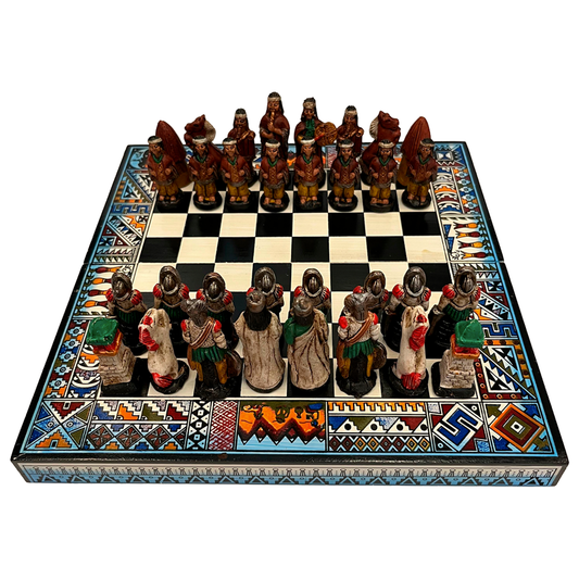 Ajedrez Mapuches VS Españoles Tallado En Cerámica