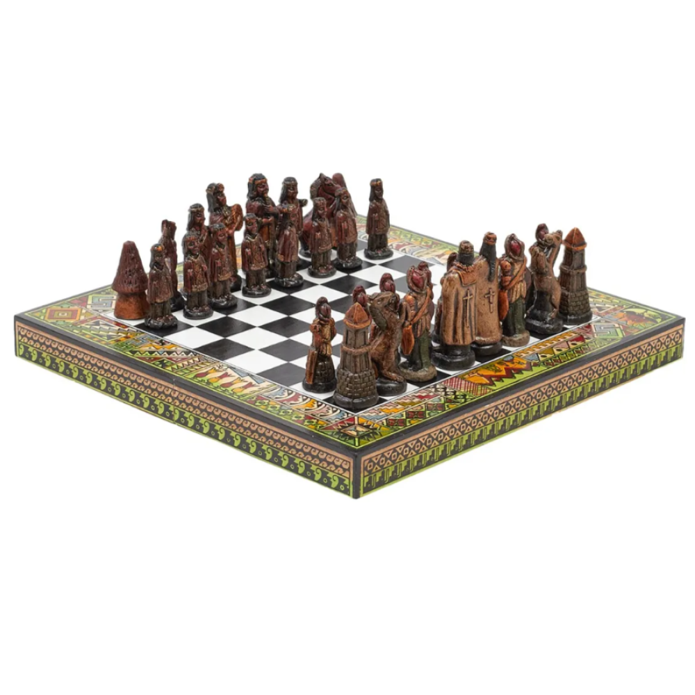 Ajedrez Mapuches VS Españoles Tallado En Cerámica