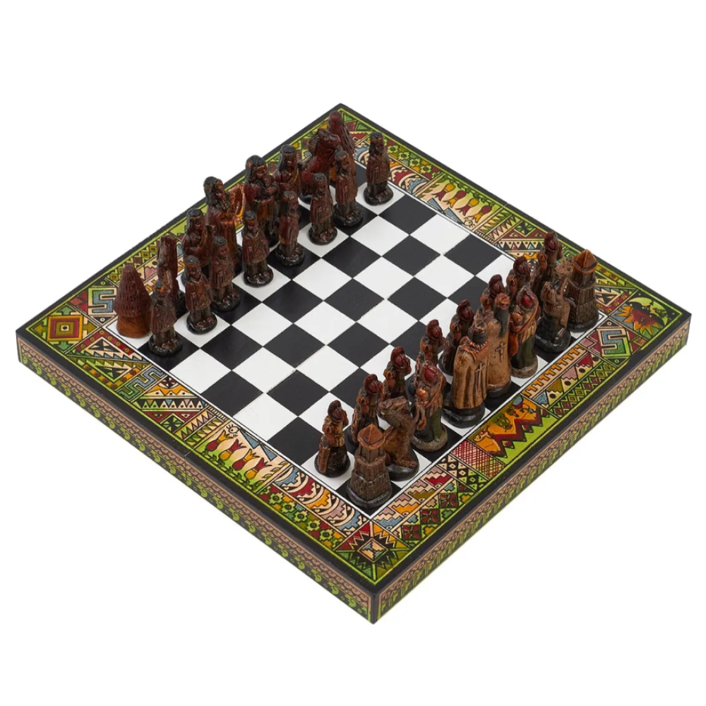 Ajedrez Mapuches VS Españoles Tallado En Cerámica