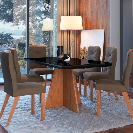 Comedor Cruz Vidrio Negro con 6 sillas Joli