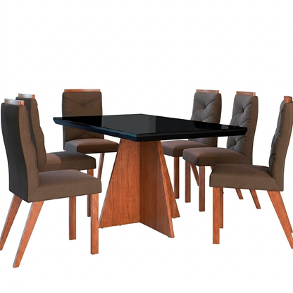 Comedor Cruz Vidrio Negro con 6 sillas Joli