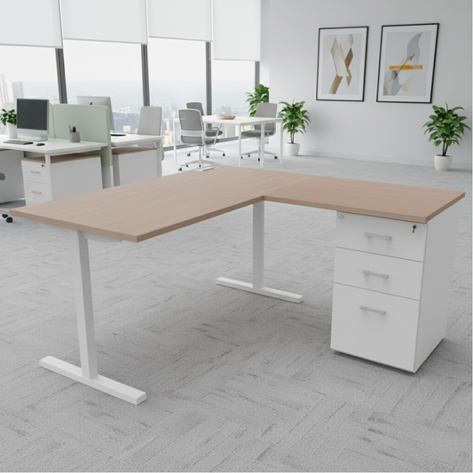 Estación de Trabajo T con Cajonera Pedestal