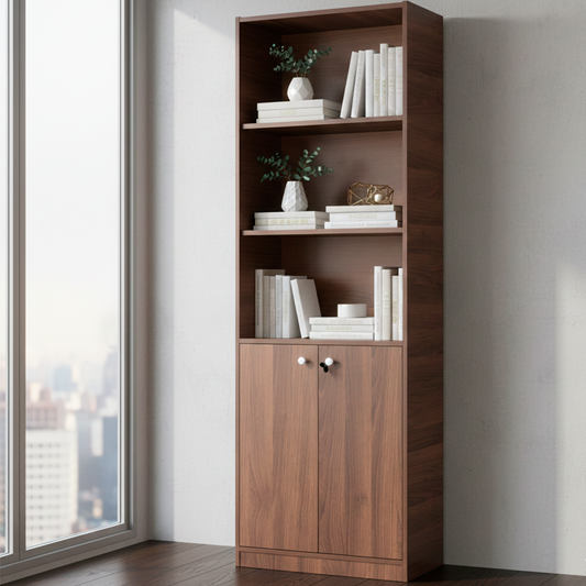 Estante 5 Niveles con Puertas Nogal