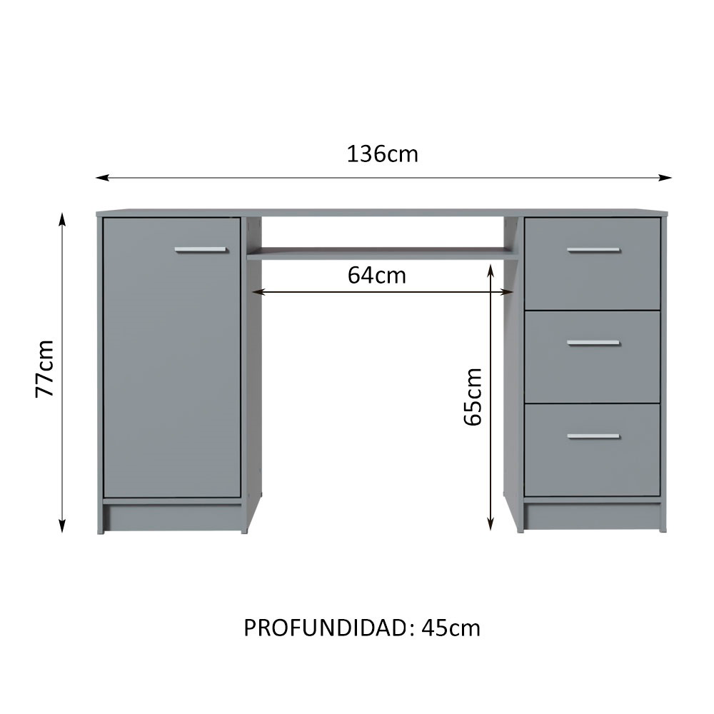 Escritorio Alaska 3 Cajones 1 Puerta Gris