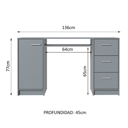 Escritorio Alaska 3 Cajones 1 Puerta Gris