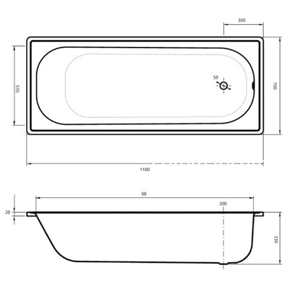 Tina Acero esmaltado 110 cm x 70 cm y 1,8 mm