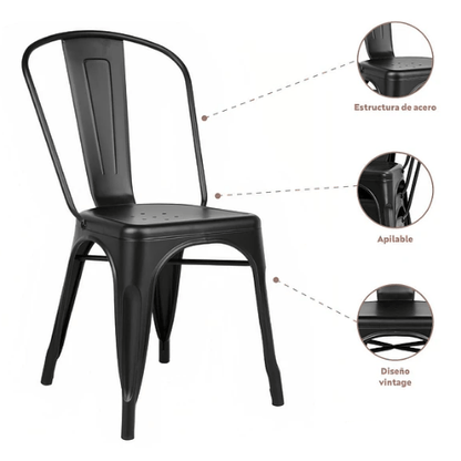 Comedor Mesa Tolix 80x80cm + 4 sillas Tolix Negras - Relámpago.Shop