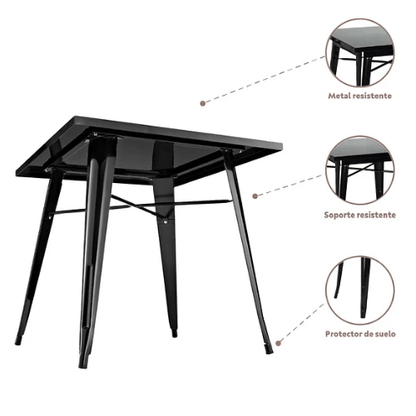 Comedor Mesa Tolix 80x80cm + 4 sillas Tolix Negras - Relámpago.Shop
