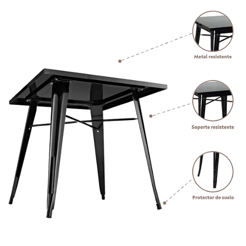 Comedor Mesa Tolix 80x80cm + 4 sillas Tolix Negras - Relámpago.Shop