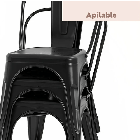 Comedor Mesa Tolix 80x80cm + 4 sillas Tolix Negras - Relámpago.Shop