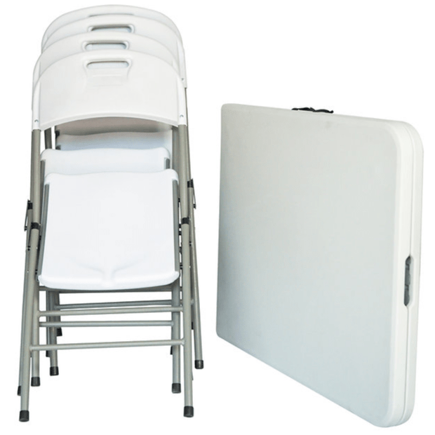 Pack 4 Sillas Plegables + Mesa Plegable 180cm Blanco - Relámpago.Shop
