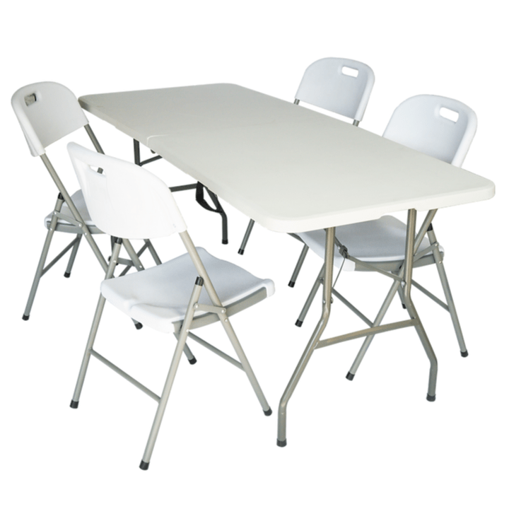 Pack 4 Sillas Plegables + Mesa Plegable 180cm Blanco - Relámpago.Shop