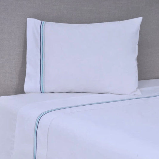 Sábana 1.5 Plazas 144 Hilos Bordada Line Azul - Relámpago.Shop