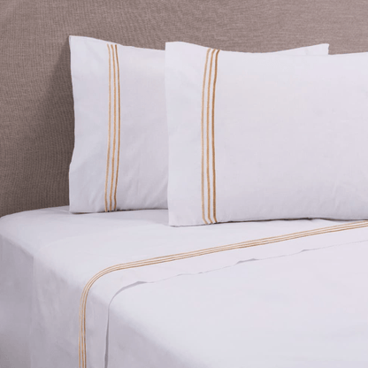 Sábana King Plazas 144 Hilos Bordada Line Beige - Relámpago.Shop